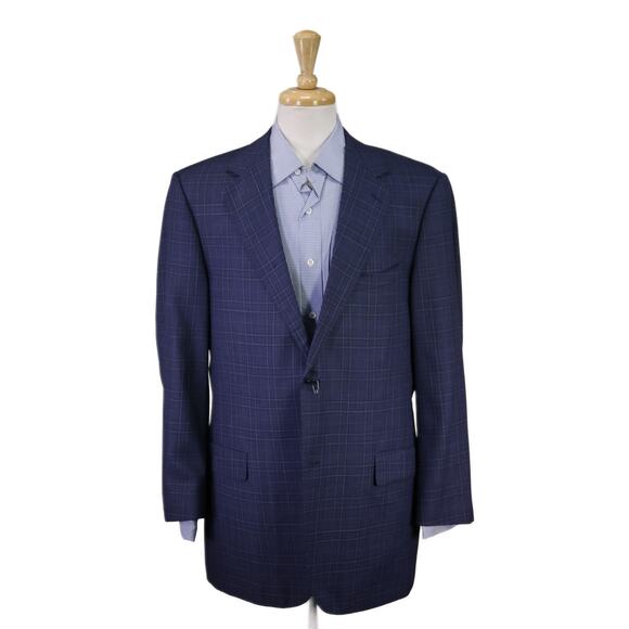 Custom Tailored Recent Men's Blazer Blue Checkered 2-Btn Sportcoat 44R - Picture 1 of 9